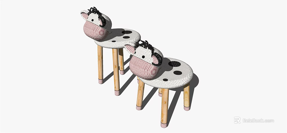 Cute Horse Shaped Kids Chairs with Polka Dot Seats and Wooden Legs 3d model 