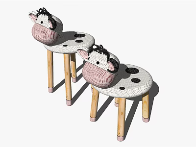 Cute Horse Shaped Kids Chairs with Polka Dot Seats and Wooden Legs 3d model