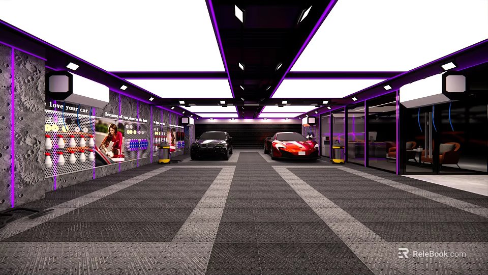 4S Car Dealership Showroom Featuring Luxury Cars And Modern Interior Design 3d model 