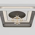 Elegant Ceiling Design Featuring Modern Chandelier And Decorative White Frames With Black Circular Panel 3d model