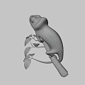 Vibrant Colorful Chameleon Game Movie Character on Branch with Green Leaves