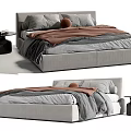 Modern Double Bed With Gray Frame And Brown Gray Bedding And Black Side Table 3d model