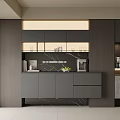 Modern Sideboard With Dark Gray Cabinets Wooden Panels And LED Lighting