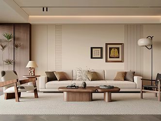 Modern Middle Ancient Style Living Room Sofa Coffee Table Combination Middle Ancient Style Coffee Table Leisure Chair Picture Floor Lamp 3d model
