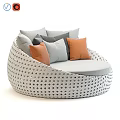 Round Woven Perforated Sofa Stool With Orange Gray Cushions And Light Gray Seat