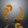 Golden Leaf Circular Decorative Ornament With Elegant Curved Shape Gray Background And Reflection Effect 3d model