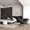 Modern Bedroom Interior Design With Bedside Table Armchair Glass Wardrobe And Decorative Plant