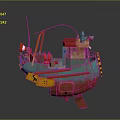 Turquoise Red Model Boat With Orange Structures Yellow Number 5 And Red Cabin 3d model