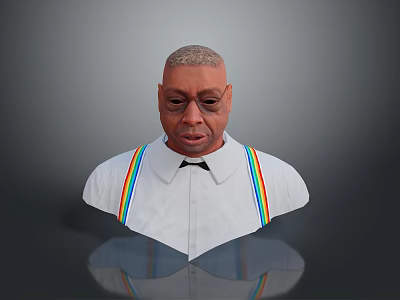 3D Character Bust With White Shirt Rainbow Shoulder Straps And Bow Tie 3d model