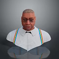 3D Character Bust With White Shirt Rainbow Shoulder Straps And Bow Tie