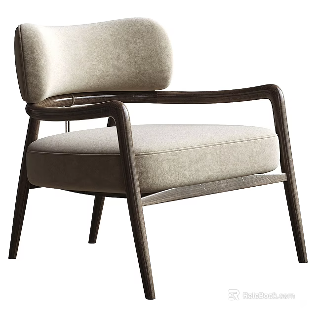 Modern Accent Chair With Light Fabric Cushion And Dark Wooden Frame 3d model 