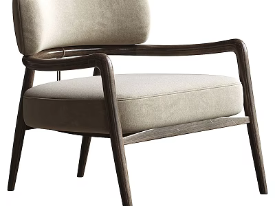 Modern Accent Chair With Light Fabric Cushion And Dark Wooden Frame 3d model