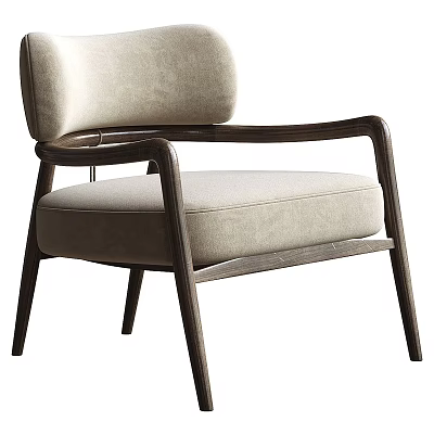 Modern Accent Chair With Light Fabric Cushion And Dark Wooden Frame 3d model