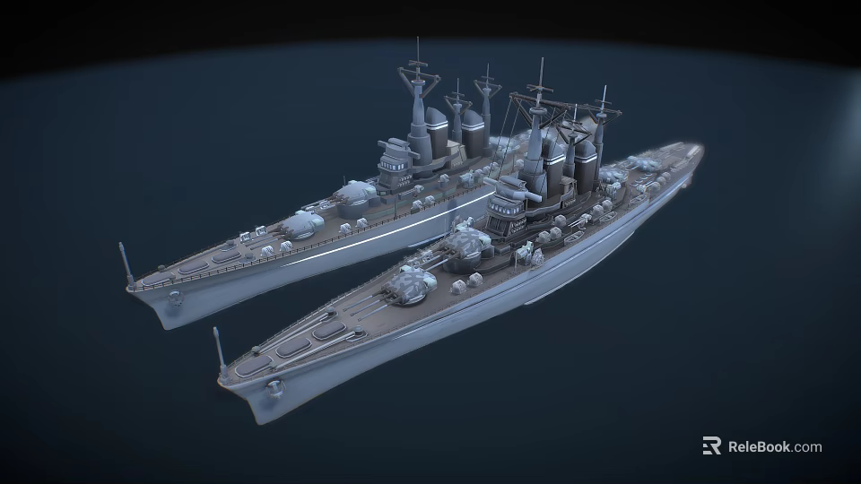 Detailed Warship Models Displayed Side by Side With Intricate Design Features 3d model 