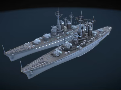 Detailed Warship Models Displayed Side by Side With Intricate Design Features 3d model