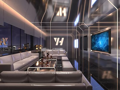 Modern KTV Lounge Interior With Luxury Sofas Large Screen TV And Stylish Lighting 3d model