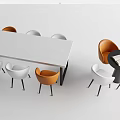 Modern Table and Chair Set with White Rectangular Round Tables Orange White Chairs 3d model