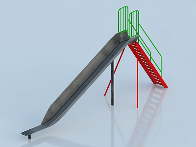 Sturdy Playground Equipment With Grey Slide Green Railings And Red Ladder 3d model