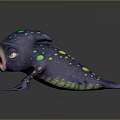 Fantasy Lizard Like Creature Purple Body Green Yellow Spots Sharp Teeth Open Mouth Green Eyes