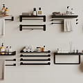 Black Bathroom Wall Shelves With Towels Toiletries And Roll Paper Storage Organizer