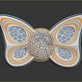 Playful Cartoon Scene With Bow Shaped Object Orange Blue Stripes And Net Like Sphere