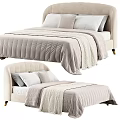 Modern Soft Upholstered Double Bed With Beige Quilted Comforter And Knitted Throw Pillows 3d model
