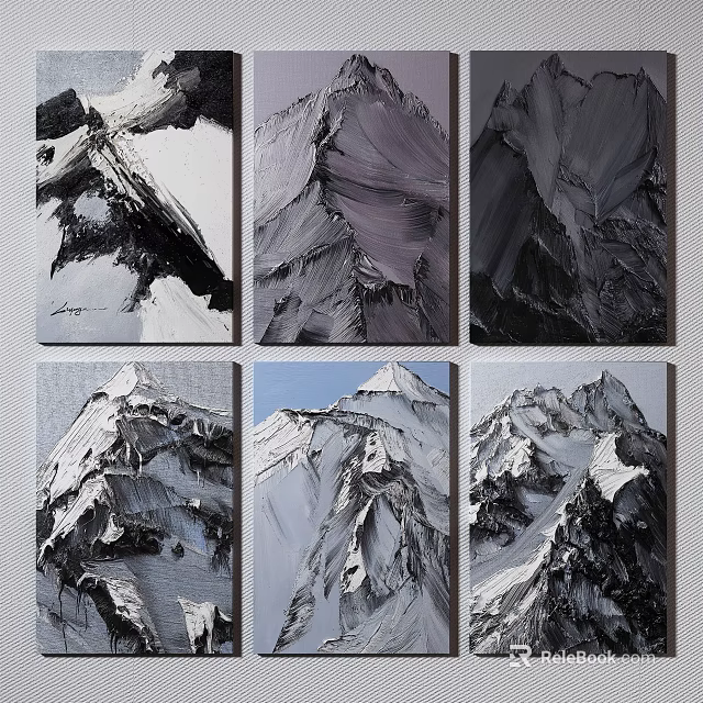 Mountain Landscape Paintings With Varied Tones Abstract Realistic Textured Snowy Peaks 3d model 
