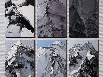 Mountain Landscape Paintings With Varied Tones Abstract Realistic Textured Snowy Peaks 3d model