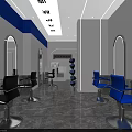 Stylish Modern Blue And White Beauty Hair Salon Interior Design With Professional Styling Chairs