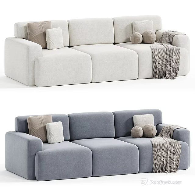 Modern Upholstered Sectional Sofa with Decorative Pillows Soft Throw Blanket and Comfortable Design 3d model