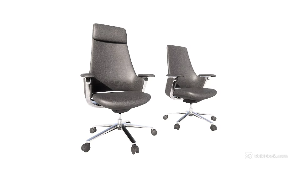 Ergonomic Gray Office Chairs with Armrests Metal Base and Wheels Modern Design 3d model 