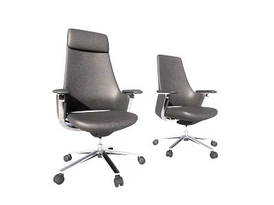 Ergonomic Gray Office Chairs with Armrests Metal Base and Wheels Modern Design 3d model