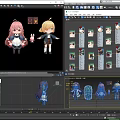 Anime Style Game Movie Characters In Maid And School Uniforms With Rabbit Plush Accessories