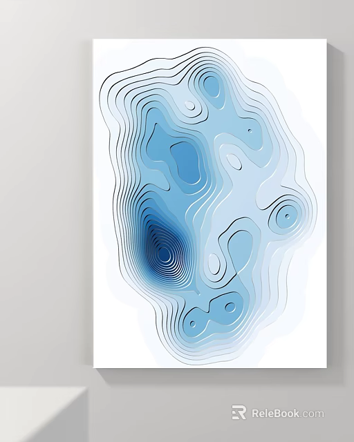 Modern Abstract Painting With Blue And White Curved Lines Flowing Layered Patterns Wall Art Design 3d model 