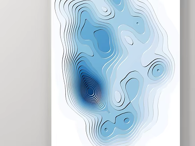 Modern Abstract Painting With Blue And White Curved Lines Flowing Layered Patterns Wall Art Design 3d model