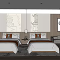 Elegant Hotel Room Interior With Twin Beds Wooden Decor Wall Artwork And Cozy Carpet