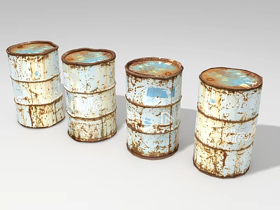 Industrial Equipment Rusted White Metal Drums With Blue Marks And Vintage Look 3d model