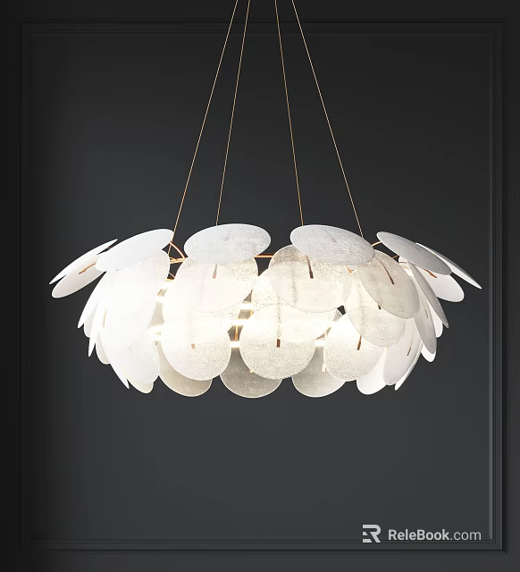 Elegant Modern White Petal Shaped Chandelier With Layered Design And Soft Lighting 3d model 