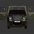 Vintage Green Camouflage Off Road Vehicle With Open Hood And Visible Engine