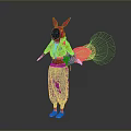 Colorful Character Wearing Rabbit Ear Helmet Yellow Top Black Pants And Blue Shoes