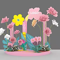 Vibrant Floral Display With Colorful Flowers LOGO And Green Plants On Pink Base