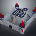 3D Building Blocks Castle Model With Red Spires White Walls And Internal Stairs