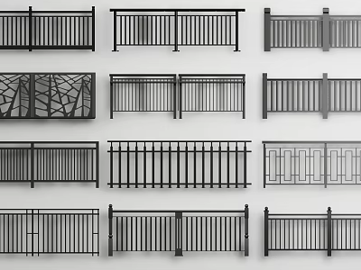 Collection Of Metal Fences With Different Designs Slatted Patterns And Decorative Styles 3d model