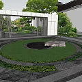 Residential Landscape With Green Lawn Stone Pathway Lush Shrubs And Traditional House