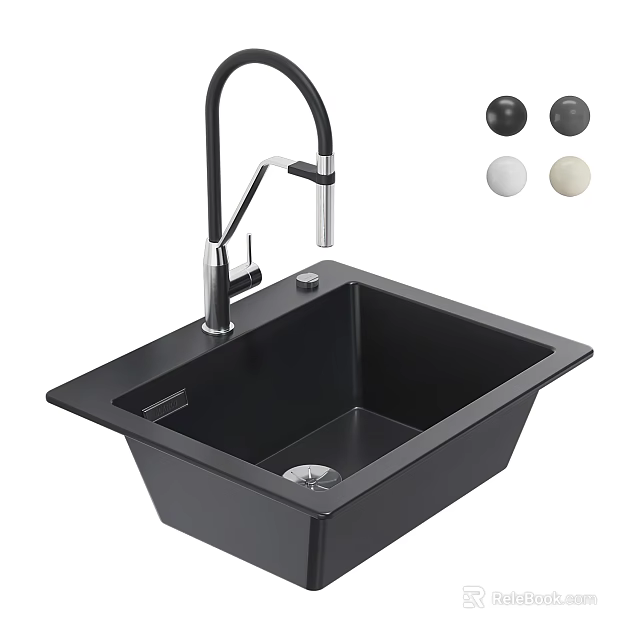 Black Kitchen Sink With Modern Faucet And Multiple Color Knobs For Home Use 3d model