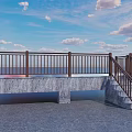 Outdoor Railing Design With Ocean View Blue Sky White Clouds And Stone Steps