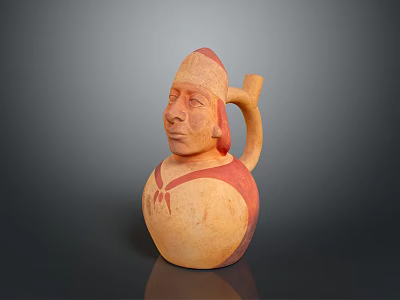 Traditional Human Shaped Sculpture Carving With Yellow Red Color And Handle Design 3d model