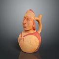 Traditional Human Shaped Sculpture Carving With Yellow Red Color And Handle Design