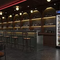 Elegant Bar Interior With Hanging Lights Bar Counter Stools And Beverage Coolers