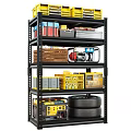 Multi Tier Storage Shelf With Tools Boxes And Tires In Garage